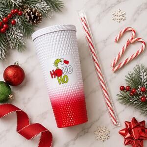 Grinch Ho Ho Ho 24oz Christmas Tumbler Straw New